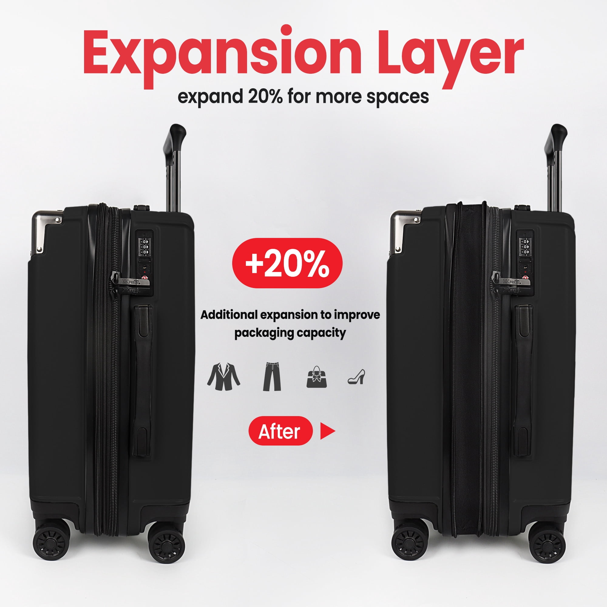 New York Xpress 20" Carry-on Luggage,Expandable Hardshell Spinner Suitcase with TSA Lock, Airplane Approved, Black - WD576