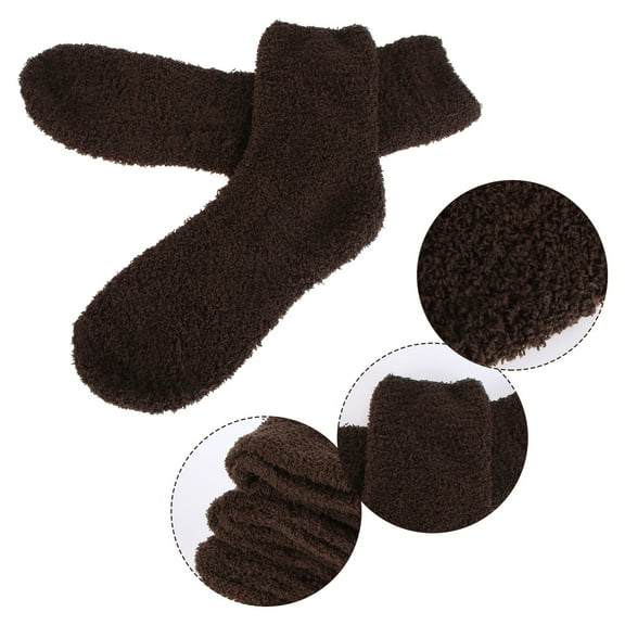 Omeite Solid color socks men's coral fleece thick warm sleeping socks 3 pairs (brown one size)