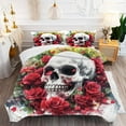 thumbnail image 5 of Full Size Comforter Set with 2 Pillowcases, Skull with Flower - 3 Pcs Bedding Set for Kids and Adults, Skull with Flower Soft Comforter Set for Bedroom Bed Décor, 5 of 6