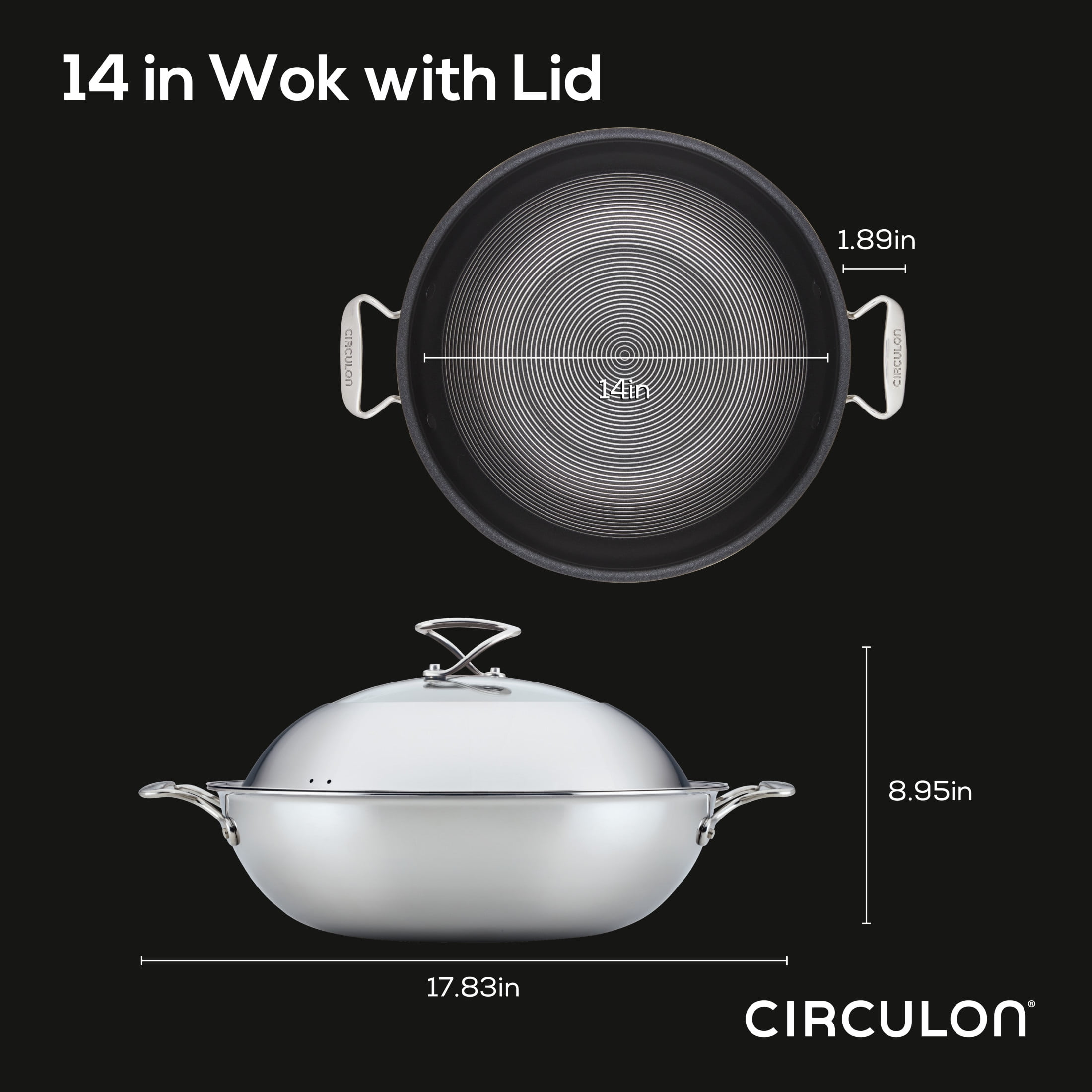 Circulon Clad Stainless Steel Induction 14 Inch Wok, Silver