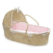 Badger Basket Natural Hooded Moses Basket - Pink Chevron Bedding