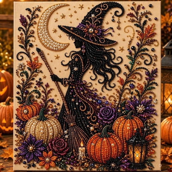 Halloween Ghost Pearl Art Diy Kit, 3D Pearl Diamond Art Kits for Adults DIY | DIY Pearl Art Kit with Shimmering Pearl Beads, Complete Tools Included, 6 Halloween Designs for Seasonal Home Decor