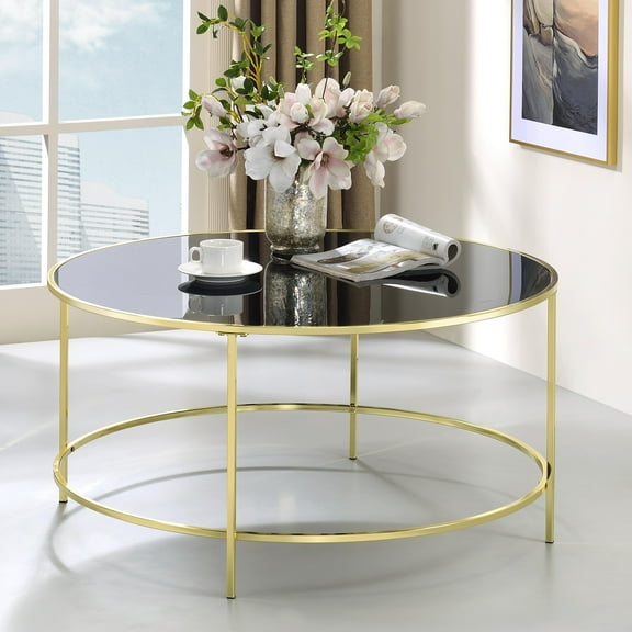 Furniture of America Drumm Glass Top Coffee Table, Brass