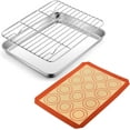 thumbnail image 1 of Mini Toaster Oven Pan with Rack & Mat Set, P&P CHEF 9 Inch Stainless Steel Small Toaster Oven Tray with Wire Rack & Silicone Mat for Small Oven & One Person Use, Easy to Clean & Sturdy, 3Pcs, Oblong, 1 of 7
