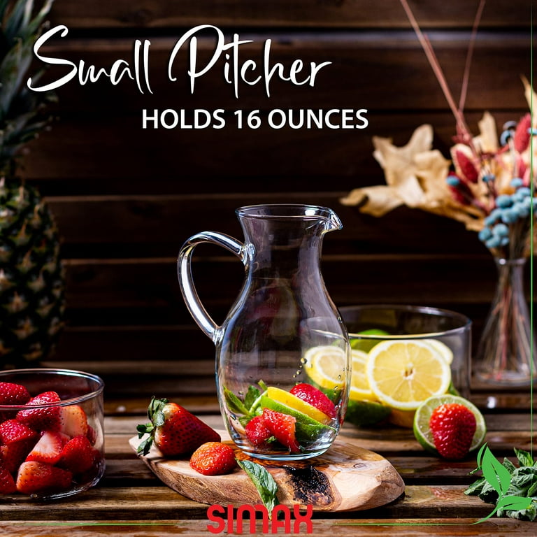 Simax Small Glass Pitcher 16 Oz: Borosilicate Glass Pitchers with Handle - Montessori Pitcher for Kids - Mini Pitcher - Small Water Pitcher for
