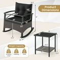 thumbnail image 3 of Gymax Set of 3 Rattan Rocking Chair Set w/Acacia Wood Tabletop Armrests for Porch Balcony Black, 3 of 9