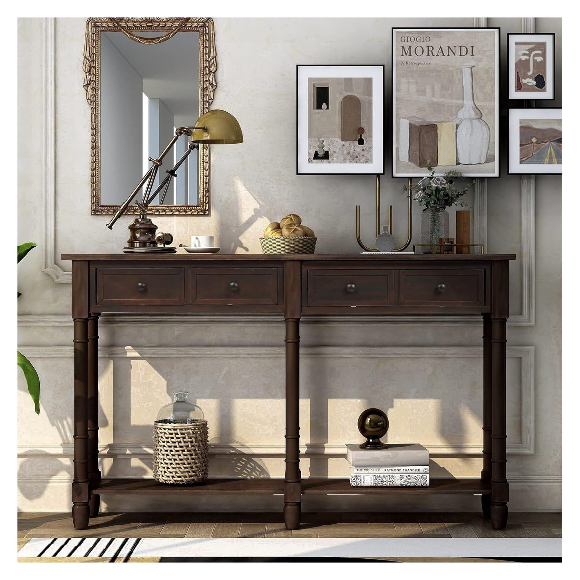 Farmhouse Console Table with Drawer & Shelf Espresso - Entryway Tables for Hallway Living Room Foyer - Narrow Sofa Table with Storage