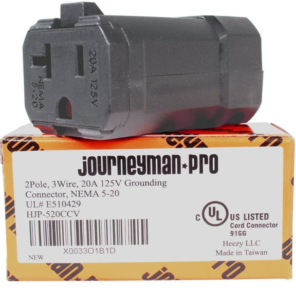Journeyman-Pro 520CCV Clamshell 20 Amp 120-125 Volt, NEMA 5-20R (5-20C), 2Pole 3Wire, Straight Blade, Female Plug Connector Replacement Cord Outlet, Commercial Grade …