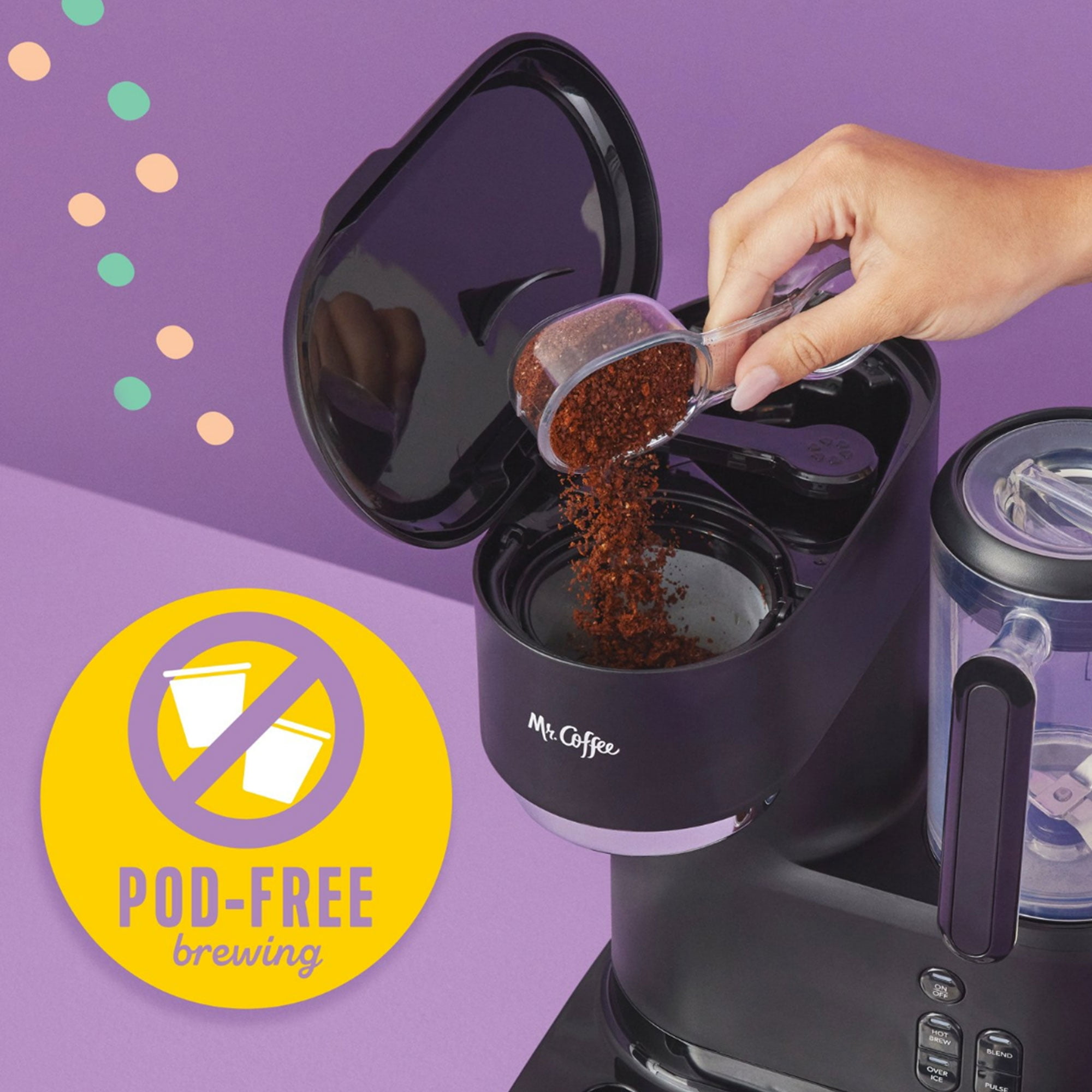 Mr. Coffee Single-Serve Iced and Hot Coffee Maker & Blender with 2 Tumblers
