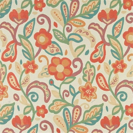 Contemporary Floral Fabric - Designer Fabrics K0023A 54 in. Wide Teal, Green, Orange And Beige, Floral Contemporary Upholstery Fabric
