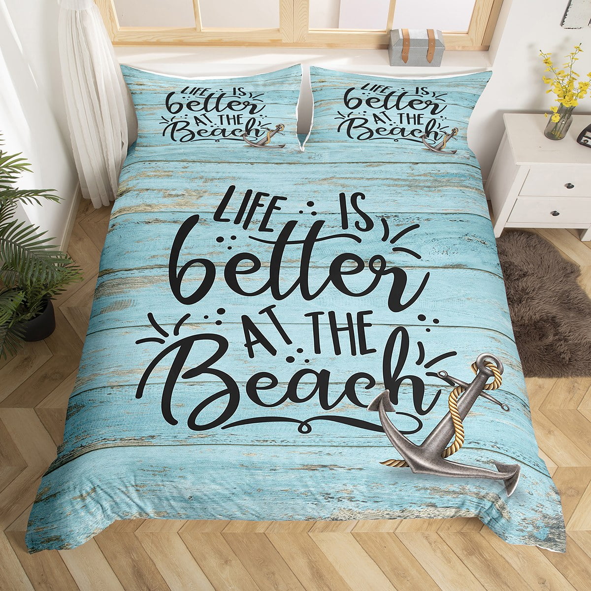 YST Boys Anchor Comforter Cover Queen,Kids Ocean Nautical Themed Bedding Set Life Is Better At