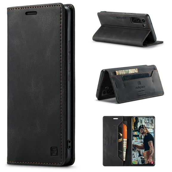 Wallet Stand Case for Samsung Galaxy S22(5G), Galaxy S22 Cover Flip, Allytech RFID Card Slot/Cash Holder Magnetic Folio Shockproof Soft TPU Bumper PU Leather Case for Samsung S22 6.5", Black