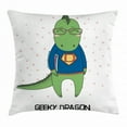 thumbnail image 1 of Geek Throw Pillow Cushion Cover, Funny Dragon Character in Glasses and Sweatshirt Holding a Comic Book of Nerd Culture, Decorative Square Accent Pillow Case, 16 X 16 Inches, Multicolor, by Ambesonne, 1 of 2