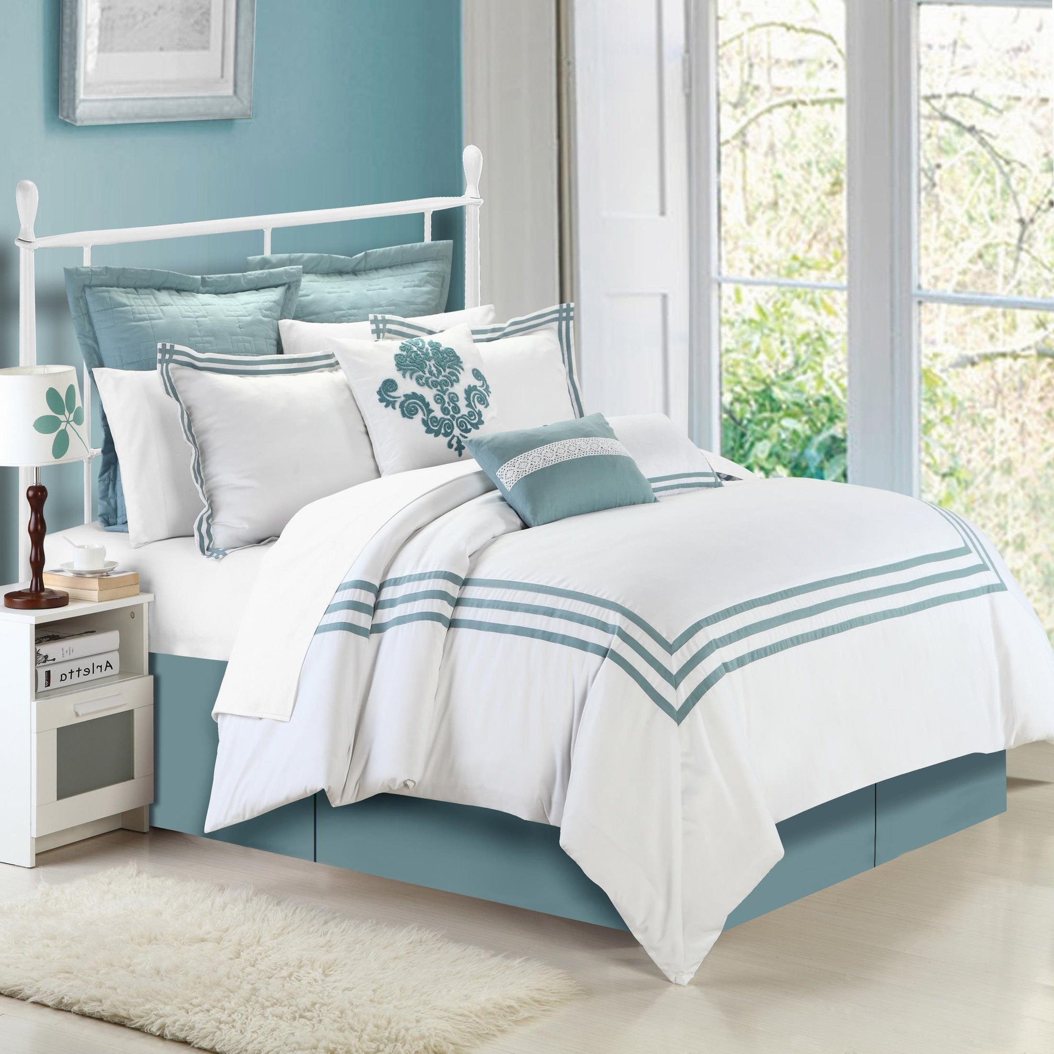 Cosmo White Sage 12 Piece Comforter Bed In A Bag Set With Sheet Set