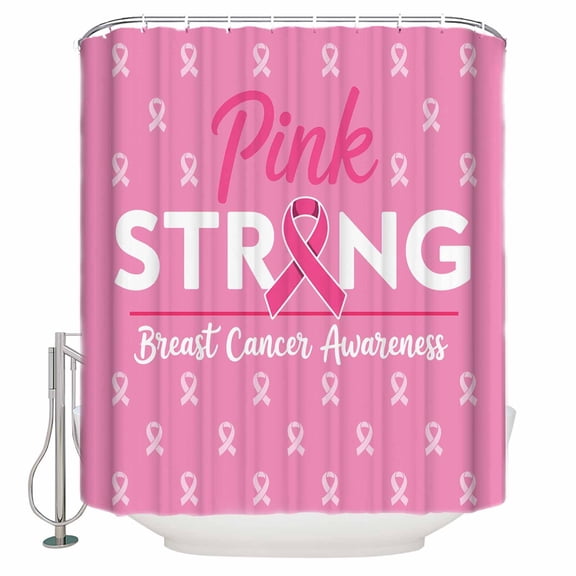 Pink Ribbon Bathroom Shower Curtains with 12 Hooks Polyester Waterproof Shower Curtain for Stalls and Bathtubs Breast Cancer Awareness String Symbol Decorative Bathroom Privacy Curtain 36x78 Inches