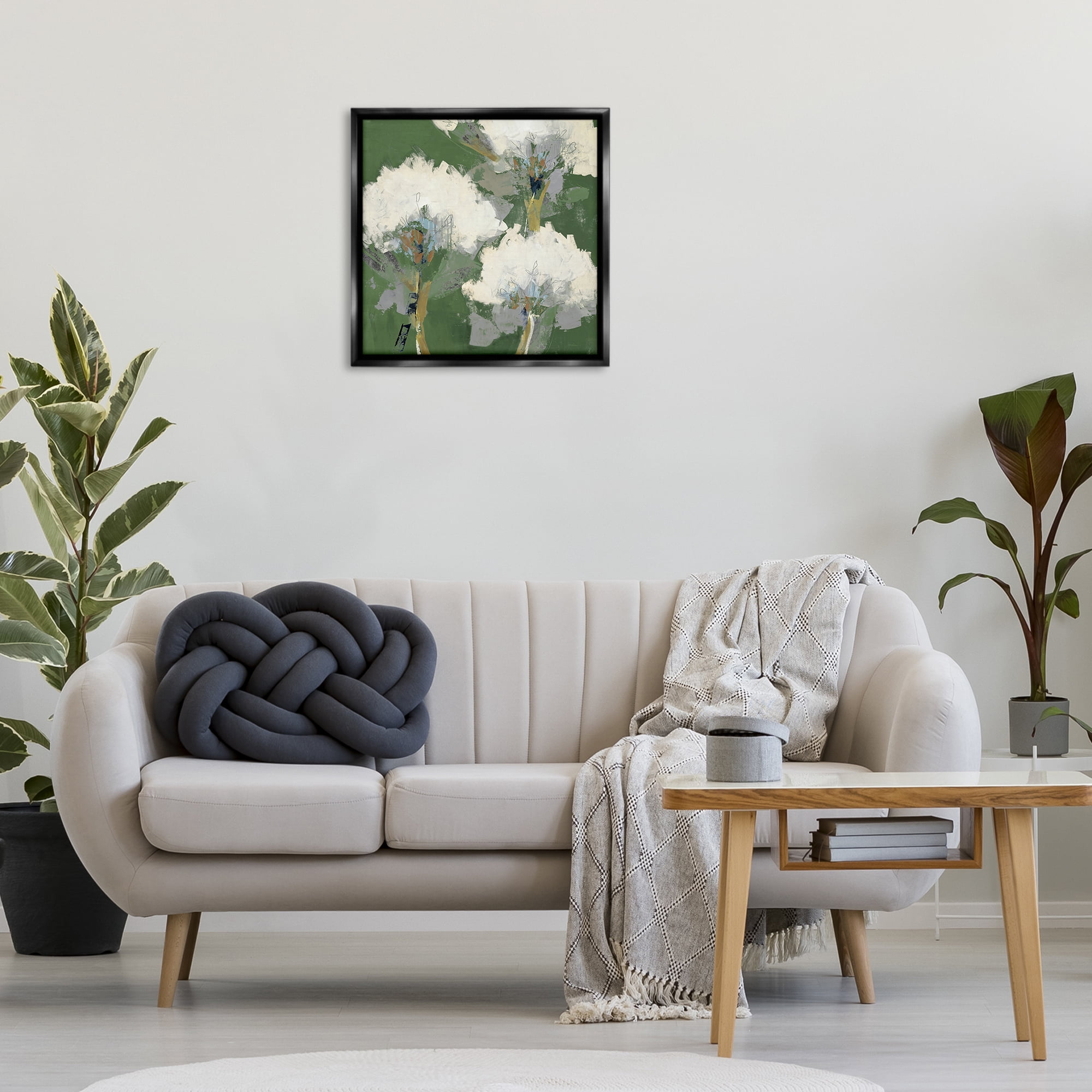 Stupell Industries Abstract Flower Buds Plants & Flowers Painting Black Floater Framed Canvas Art Print Wall Art, 25 x 25