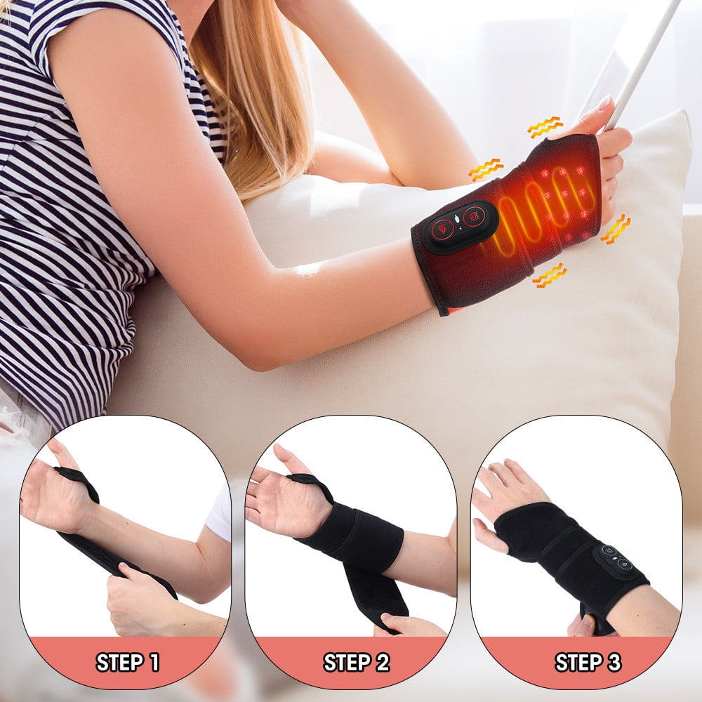 Infrared LED Heating Vibration Massage Wrist Strap, 36 Beads Red Light Therapy with Rechargeable Battery, Ergonomic for Wrist Muscle Relaxation