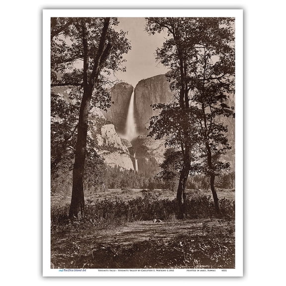 Yosemite Falls - Yosemite Valley California - B&W Photograph by Carleton E. Watkins c.1865 - Master Art Print (Unframed) 9in x 12in