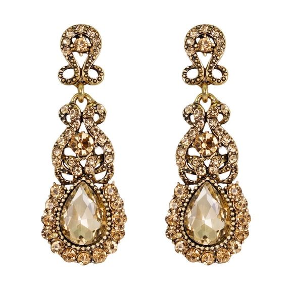 Grofry 1 Pair Retro Shining Rhinestones Inlaid Drop Earrings Sparkling Chandelier Wedding Bridal Long Dangle Earrings Jewelry Gift