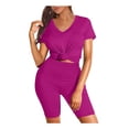 thumbnail image 1 of Ensemble Deux Pièces pour Femmes, Manches Courtes, Col en V, Shorts de Cycliste, 1 of 2