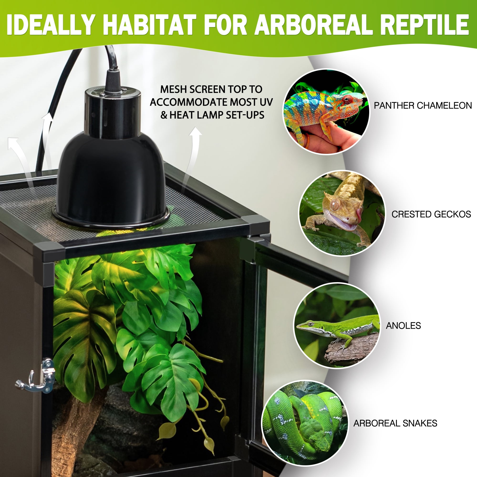 ToxiRium 18x18x36Inch Hybrid PVC Reptile Cage, Ventilated Warm PVC Habitat with Interchangeable Acrylic & Mesh Doors, Easy Assembly, Front Dual Access for Gecko, Chameleon, Snake, Frog