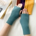 thumbnail image 2 of Sunjoy Tech 1 Pair Women Mittens Knitted Half Finger Solid Color High Elasticity Striped Texture Warm Soft Winter Gloves for School, 2 of 2