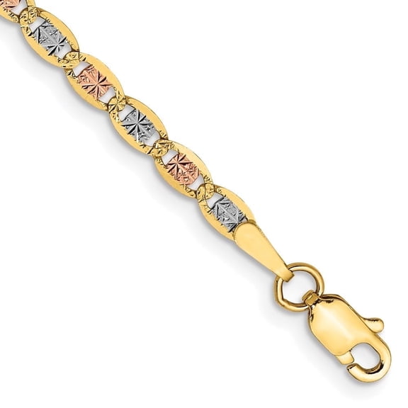 Diamond2Deal 14K TriColor Gold 2.75mm Pav Valentino Chain Bracelet for Women