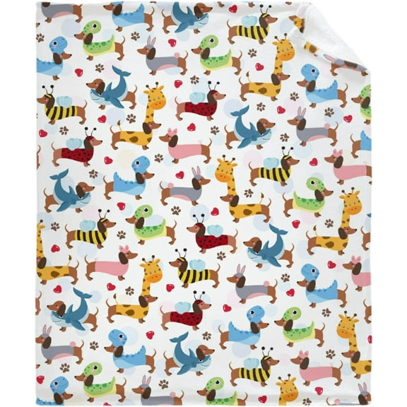 Cute Dachshund Animals Blanket Gifts Super Soft Lightweight Flannel Blankets Throw for Kids, Adult, Suitable for Couch, Sofa, Bed, Camping, Travel All Seasons 40"x50" for Kid