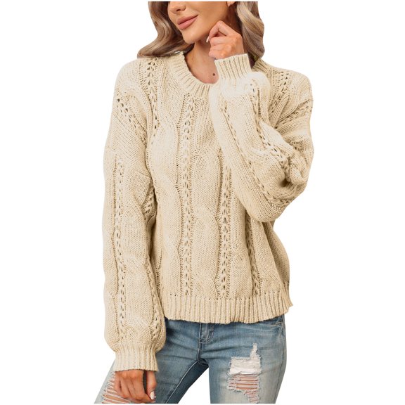 asdoklhq Sweaters for Women $5.00,Autumn And Winter Women's Casual Round Neck Pullover Blouse Long Sleeve Solid Tops Sweater