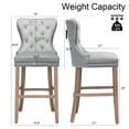 thumbnail image 3 of Foredo Elegant Velvet Bar Stools Set of 2, 30" Padded Counter Height Bar Stools with Button and Nailhead Trim, Bar Stool with Tufted Back and Wooden Legs, for Kitchen Dining Room, Light Gray, 3 of 6