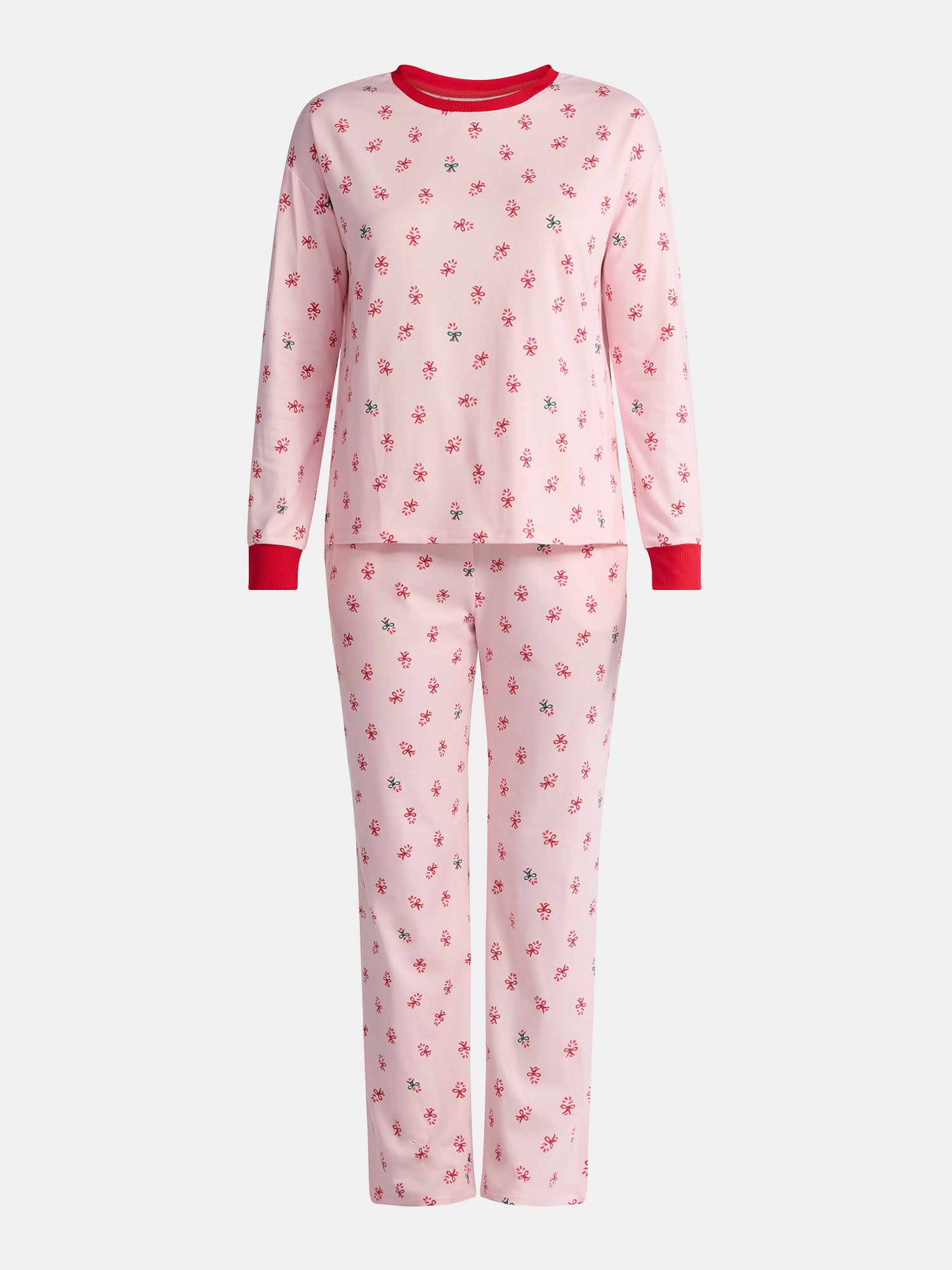 Jaclyn Women's Holiday Long Sleeve Sleep Top and Open Leg Pants Pajama Set, 2-Piece, Sizes S-XL
