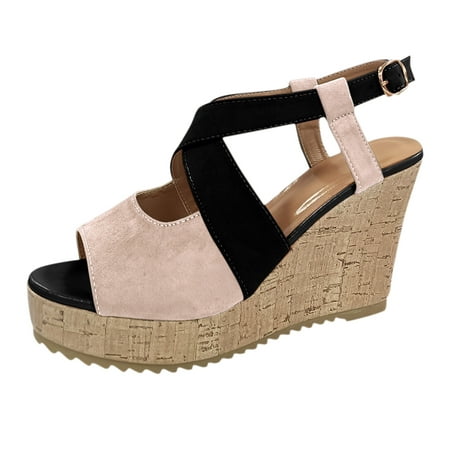

semimay sandals platform solid sandals shoes ladies roman wedges fashion casual for women buckle women s sandals pink