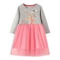 thumbnail image 2 of HILEELANG little Girls Long sleeved Dresses Christmas Casual Winter Cotton Casual Cute Party Cartoon Animal Unicorn Pattern Dress 7Y, 2 of 5