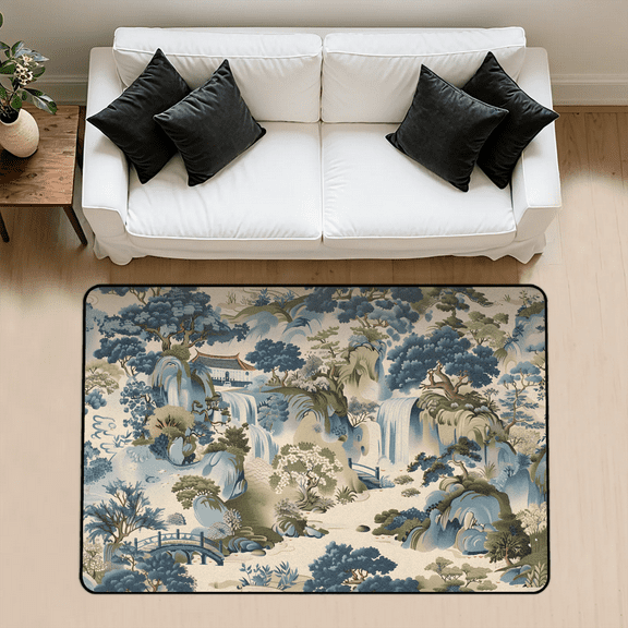 CURLYOOT Japanese Print Traditional Area Rug 3x5 Ft Rugs for Entryway Entrance Kitchen, Washable Non Slip Indoor Floor Carpet for Bedroom Living Room