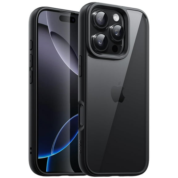 JETech Case for iPhone 16 Pro Max 6.9-Inch, Shockproof Phone Bumper Cover, Solid Color Matte TPU Frame, Anti-Scratch Clear Back (Black)