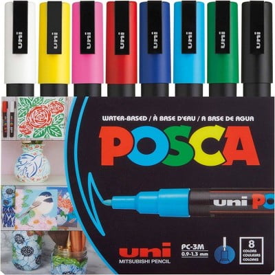 8pk PC-3M Water Based Paint Markers Fine Tip 0.9 -1.3mm in Assorted Colors