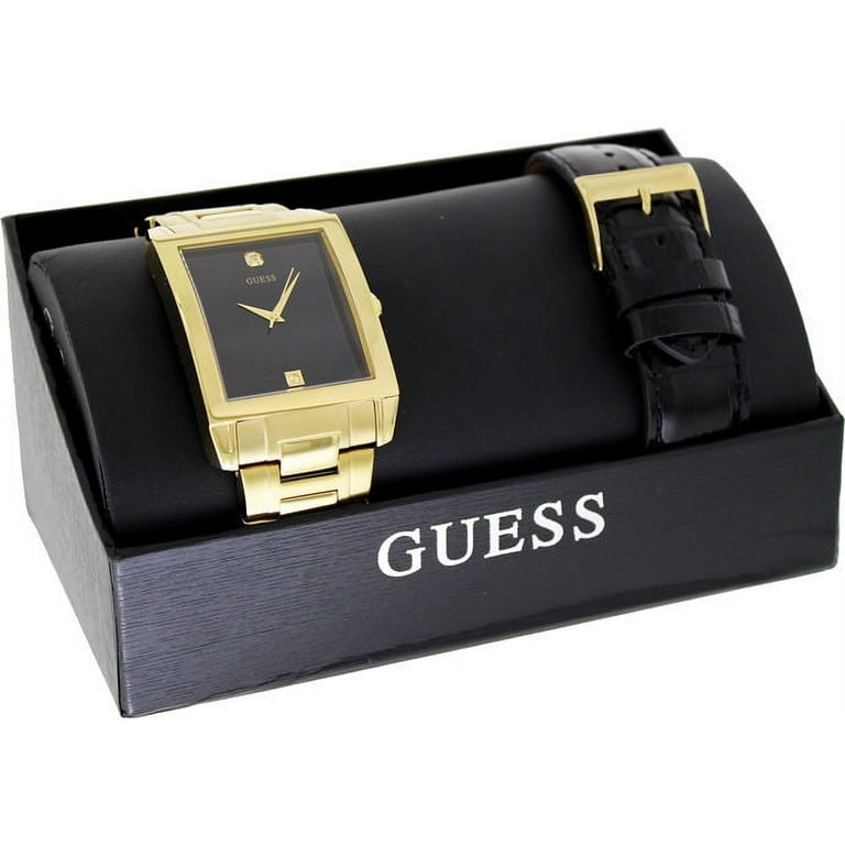 Guess Men\'s U0206G1 Set Wardrobe & Accent Dial in Diamond Black Watch Gold-Tone Interchangeable with