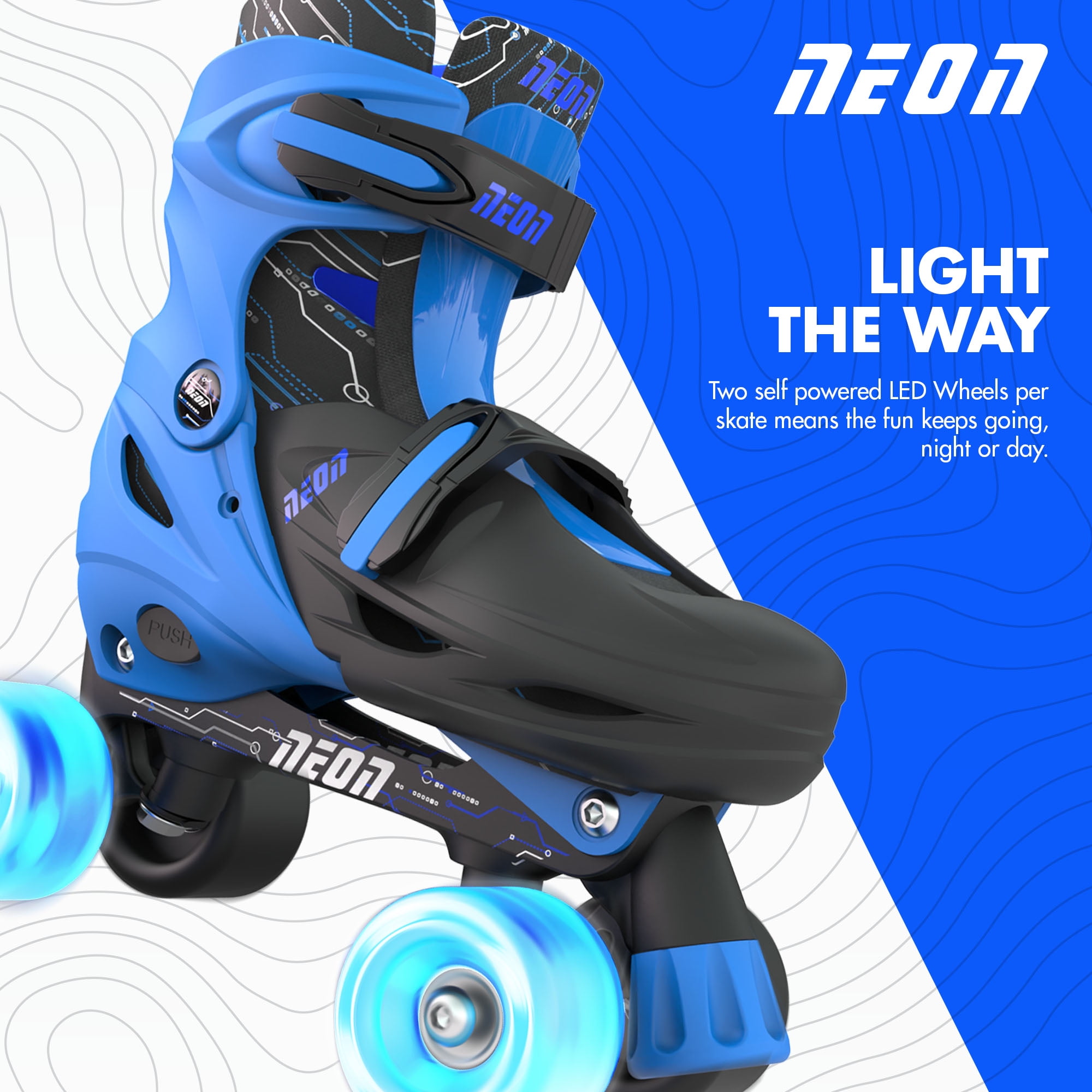 Neon Combo 2-in-1 Child Skates Inline and Quad - Unisex, Size 3-6 Adjustable, One Pair, Blue