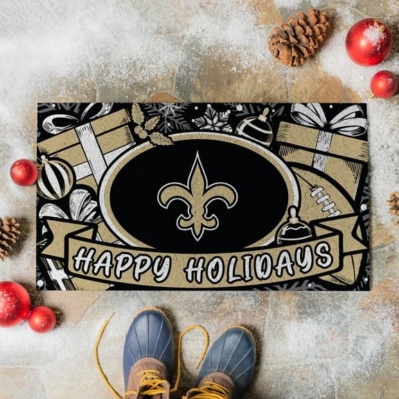 New Orleans Saints 28" x 16" Happy Holidays Christmas Turf Door Mat