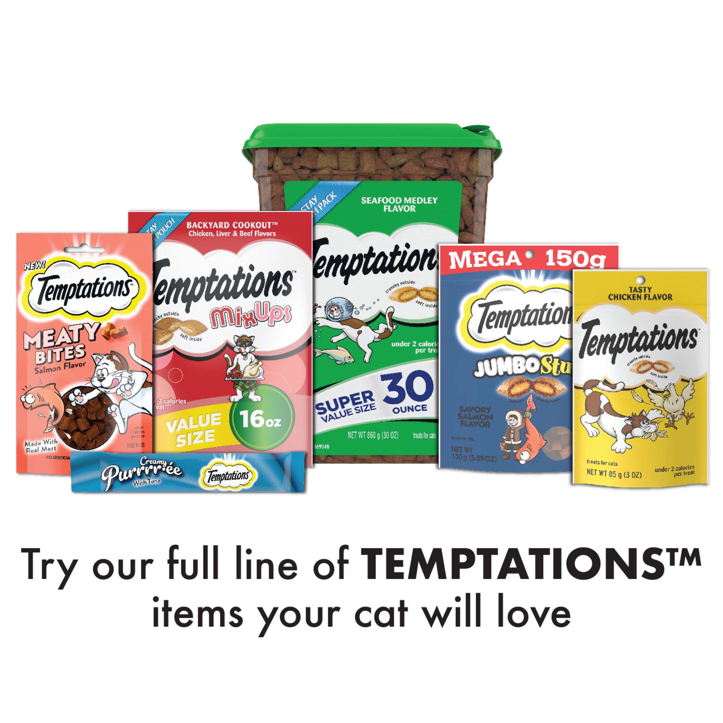 2.5-3 oz. TEMPTATIONS MixUps & ShakeUps Crunchy and Soft Cat Treats 12 Pack