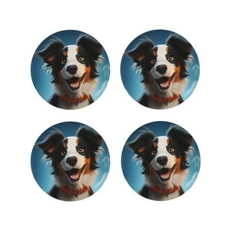 

Leather Coasters Set of 4 - Playful Smile Cute Dog Lightweight Non-Slip Drink Coasters for Desk Anti-Scalding Desk Cup Coasters for Office Table Decor Round Shape