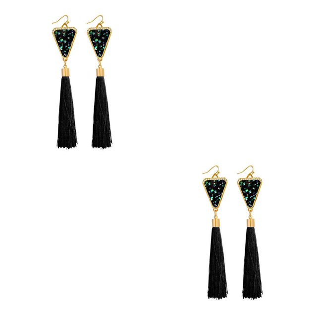 Sonducket 1 par de pendientes para mujer, pendientes largos con borlas, colgante geométrico para niña, pendientes bohemios con diamantes de negro 2piezas