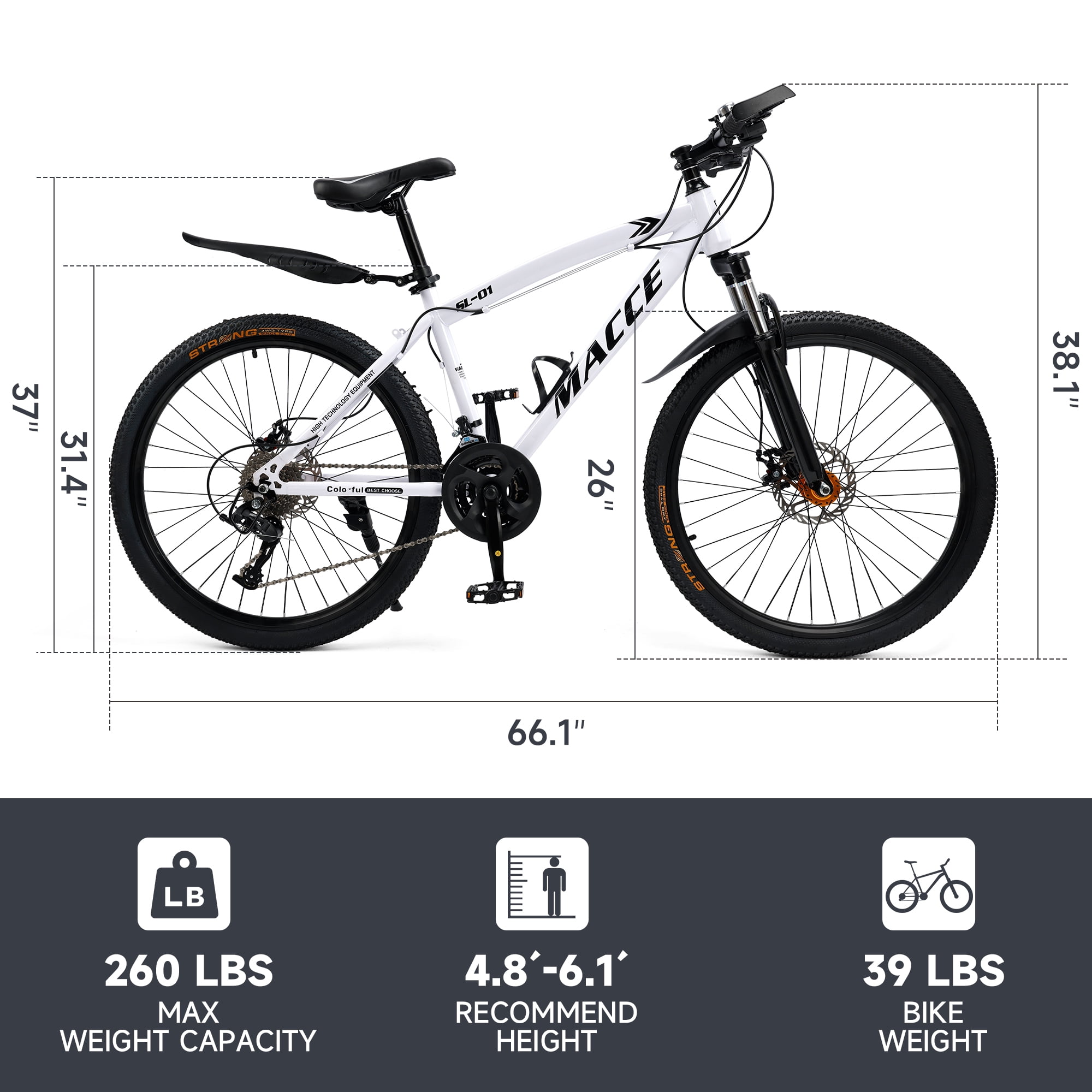 26/27.5 inch Mountain Hardtail Mountain Bike for Men/Women, 27 Speed Twist Shifting, Front Suspension, Comfort Saddle, Purple/Black/White