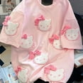 thumbnail image 3 of Kawaii Hello Kittys T-Shirt Summer Short Sleeve Sweet Loose Bow Embroidery Tops Hot Style Clothes, 3 of 14