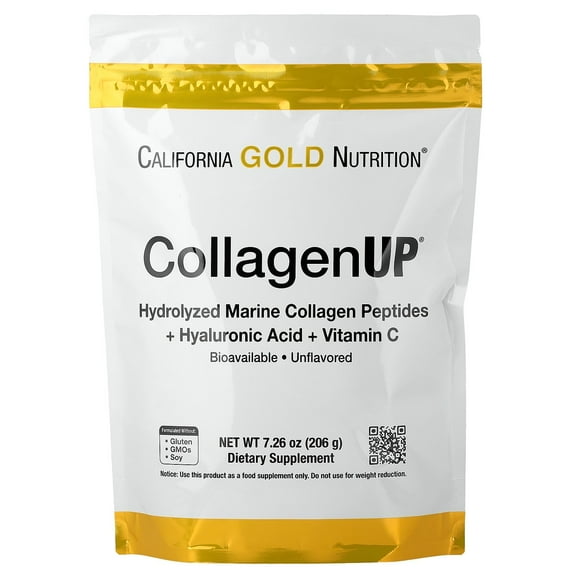 California Gold Nutrition CollagenUP®, Hydrolyzed Marine Collagen Peptides with Hyaluronic Acid and Vitamin C, Unflavored, 7.26 oz (206 g)