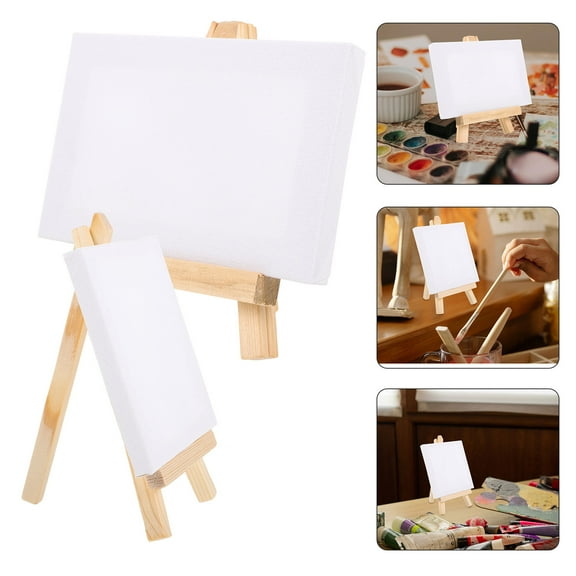 HEMOTON Crafted DIY Mini Canvas and Stand Set Beige Wood Easel for Daily Use Small Painting Projects