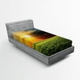 thumbnail image 1 of Ambesonne Landscape Fitted Sheet, Dark Clouds Sunset, Twin Size, Green Yellow, 1 of 2