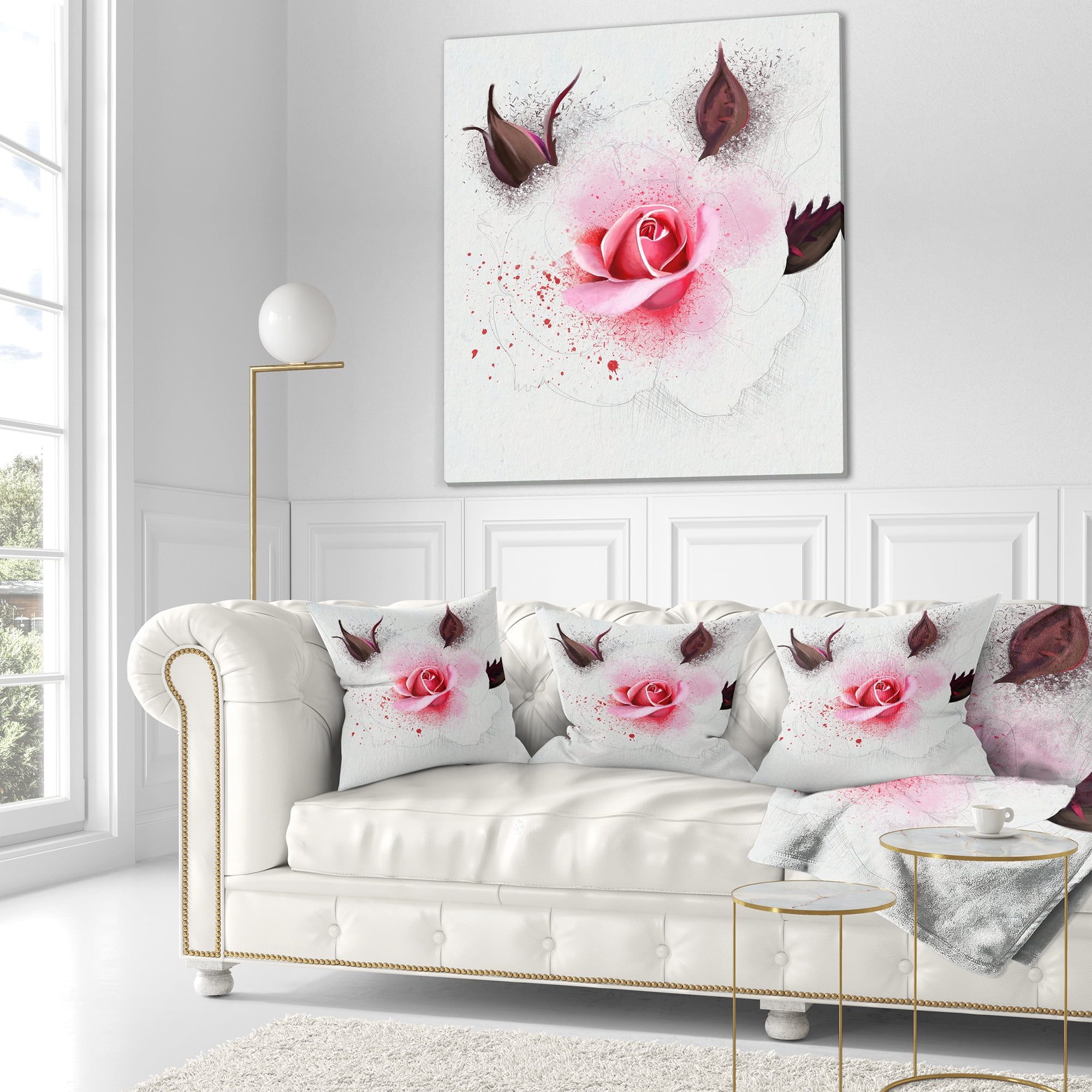 Designart Watercolor Rose with Brown Buds - Floral Throw Pillow - 16x16