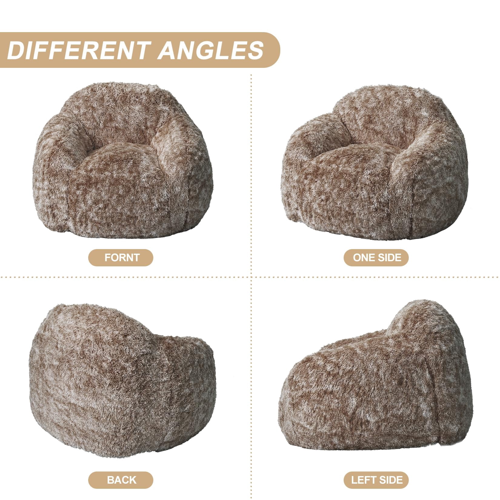 Kojooin Bean Bag Chair, Faux Fur Bean Bag Chairs for Adults, Kids Bean Bag Couch with Armrest, Soft Foam Filled Fluffy Couch Lazy Sofa Chair for Reading Gaming