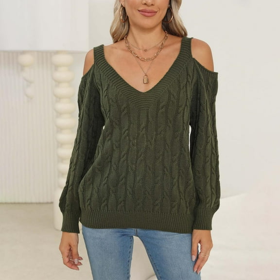 pstuiky Sweater, Women Solid Color Long Sleeve V Neck Pullover Sweater Classic Fit Winter Oversized Sweater Knit Tops